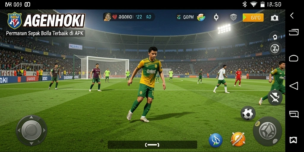Tampilan gameplay AGENHOKI yang penuh aksi dalam pertandingan sepak bola.