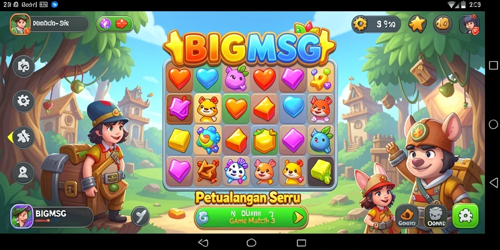 Tangkapan layar menampilkan gameplay seru dari BIGMSG dengan elemen Match-3 yang menawan.