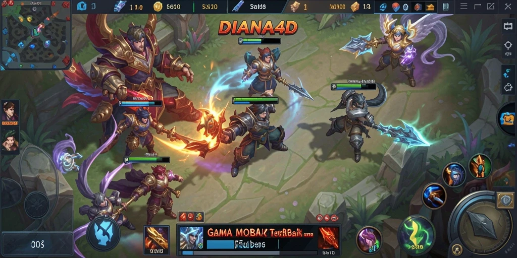 Screenshot gameplay DIANA4D menunjukkan aksi seru dalam pertempuran MOBA.