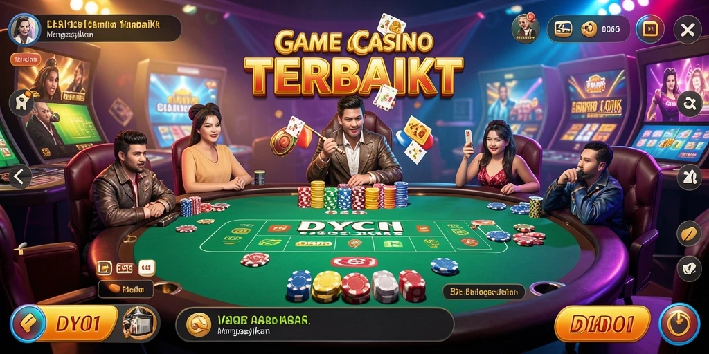 Screenshot DYO1 menampilkan dealer live dan pemain berinteraksi di meja permainan.