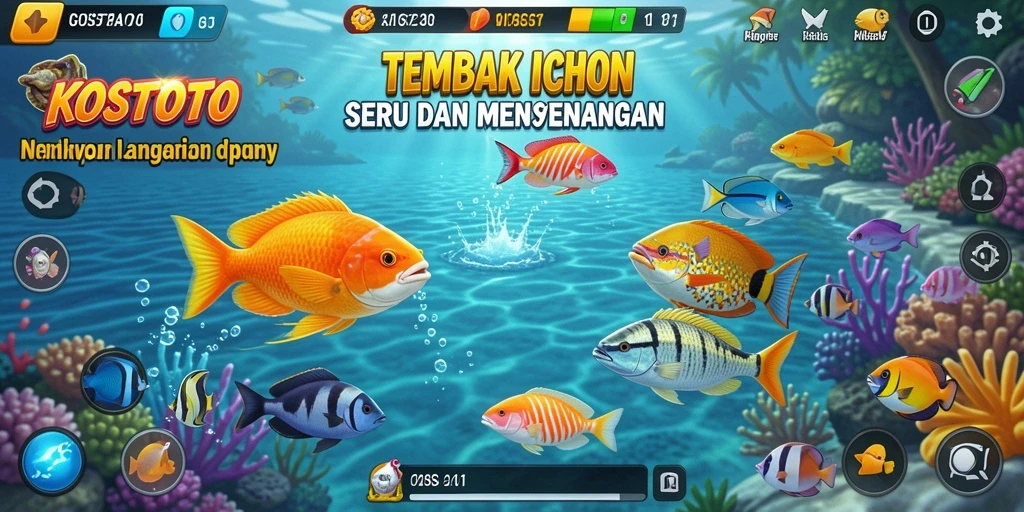 Tampilan gameplay KOSTOTO yang penuh warna dan seru.