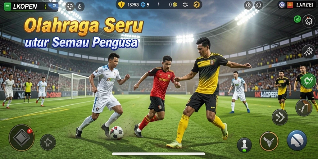 Tampilan gameplay LKOPEN menampilkan aksi olahraga yang seru dan mendebarkan.