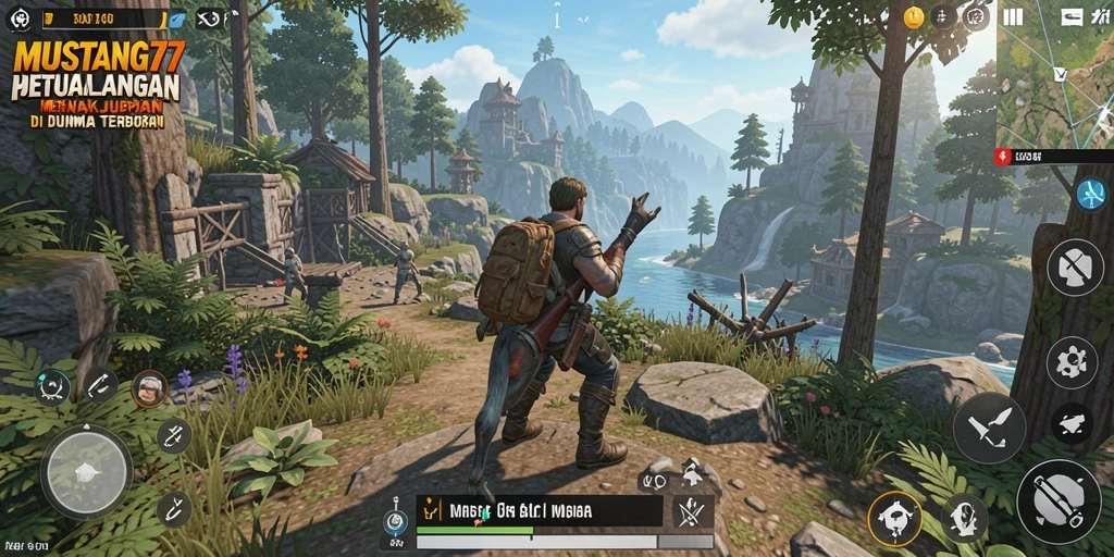 Screenshot gameplay MUSTANG77 menampilkan eksplorasi dunia terbuka yang menakjubkan.