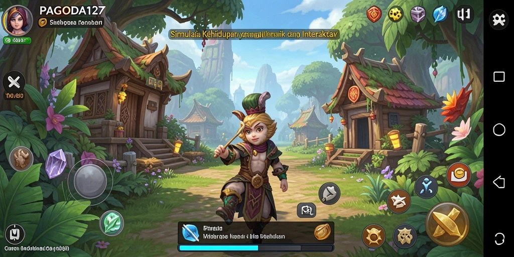 Tampilan gameplay yang mendalam dari PAGODA127 dengan interaksi sosial.