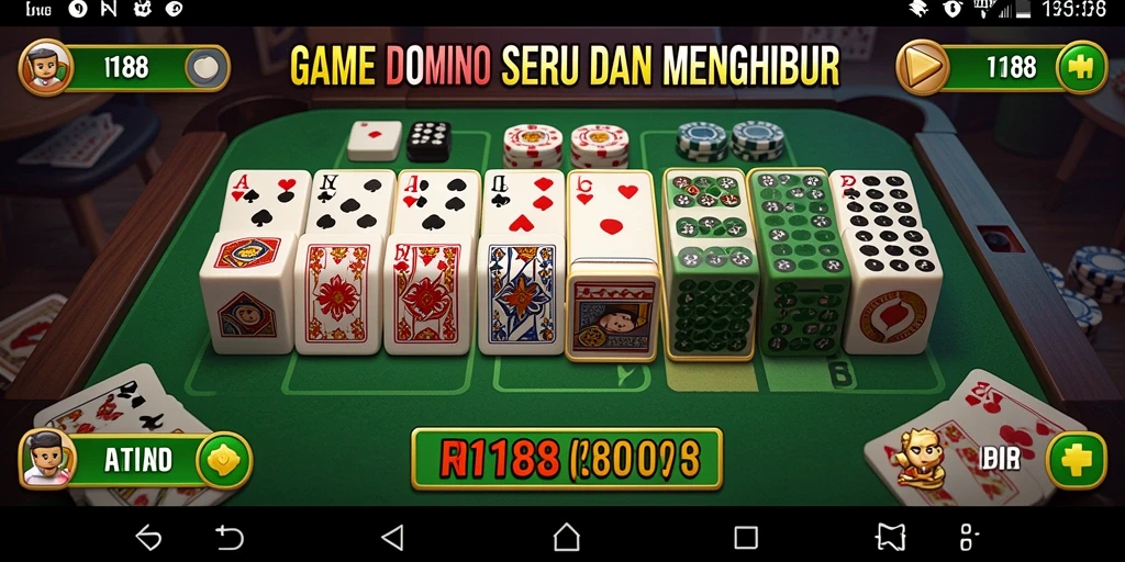 Tampilkan gameplay seru Domino dalam RI188 dengan pemain bersaing.