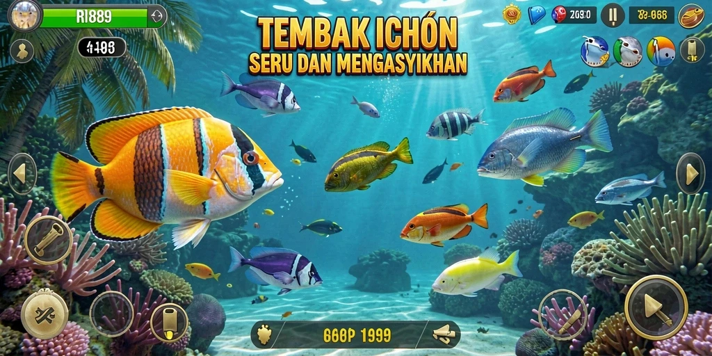 Screenshot menampilkan aksi seru dalam game Tembak Ikan.