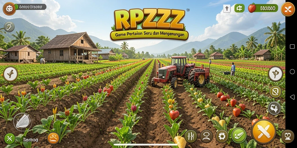 Tampilan gameplay RPZZZ yang menarik dengan aktivitas pertanian.