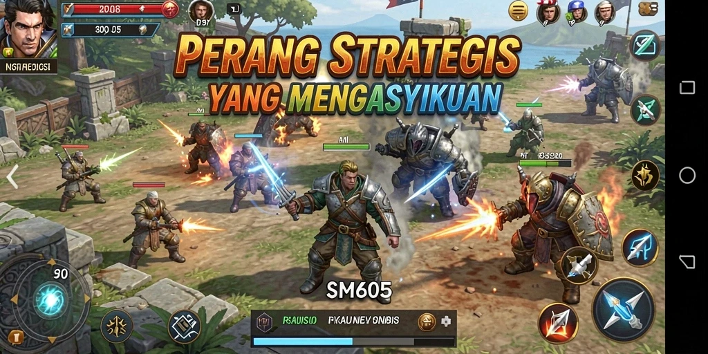Tampilan aksi strategi mendebarkan di SM605.