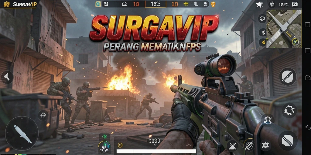 Tangkapan layar SURGAVIP menampilkan aksi mendebarkan dalam permainan FPS.
